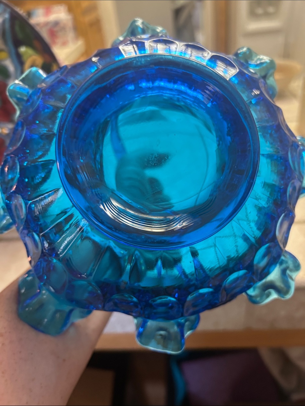 Fenton Cobalt Blue Ruffled Glass Basket - Picture 2 of 4